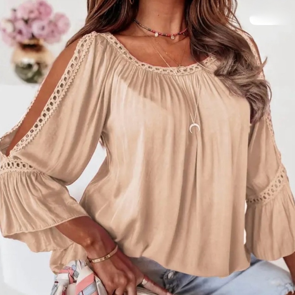 Beige Blouse with Crochet Details